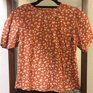 Abercrombie NWT Orange Floral Back-Button blouse